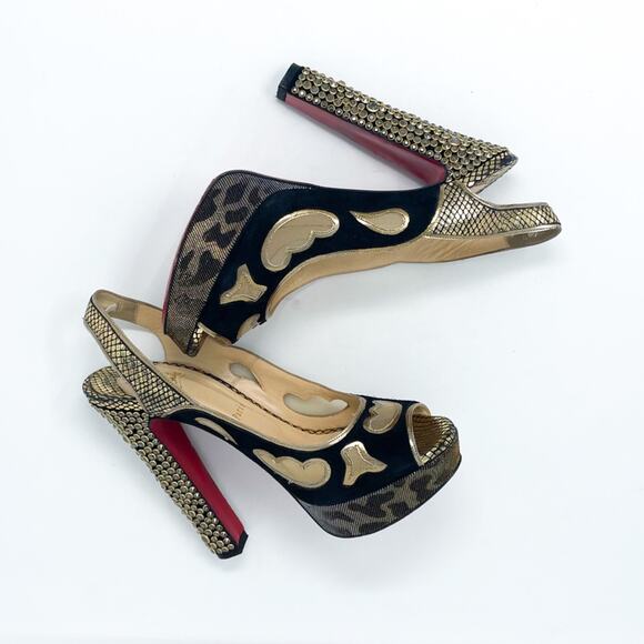 Christian Louboutin Multicolor Suede Lame Miralep 140 Pumps Platforms EU 38.5 - Picture 3 of 11